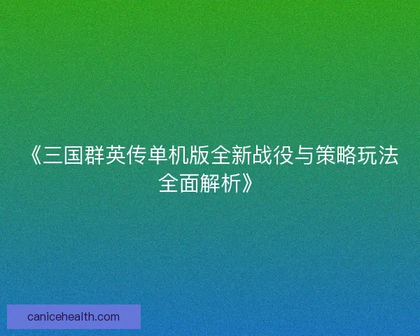 《三国群英传单机版全新战役与策略玩法全面解析》