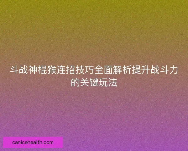 斗战神棍猴连招技巧全面解析提升战斗力的关键玩法